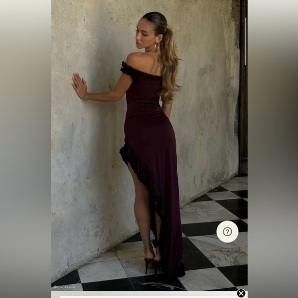 Arielle Meshki Off Shoulder Ruffle Midi Dress - Plum - Picture 2 of 8